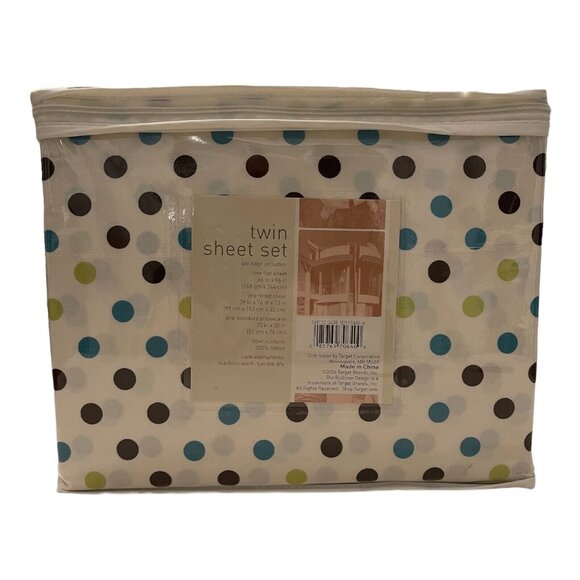 Target Contemporary Home Twin Sheet Set 220 Thread Count Polka A Dot Blue Green - Picture 2 of 3
